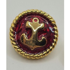 Vintage Signed Trifari Nautical Anchor Button Earrings Deep Red Enamel 1980s