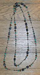 Vintage Blue, Green & Teal Glass 65″ Necklace Opera Length