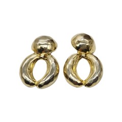 Doorknocker Earrings Clip on Gold tone faceted sculptured Mogul Vintage 2.5 in