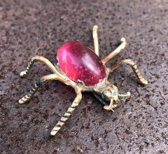 Vintage Copper BEETLE With RED Stone PENDANT
