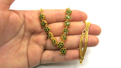 Vintage Green Peridot Jewelry Set – 18K Gold Plated Floral Necklace & Earrings
