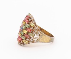 925 Sterling Silver Vintage Ring Gold Plated Multi Gemstone Band Sz 11 RG36441
