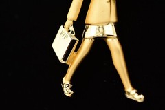 AJC Vintage Boss Lady Pin Brooch Bringing Home Bacon Woman VIP Signed NOS BinA3