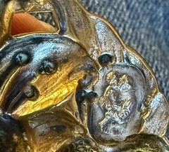Vtg Art Nouveau Lily Flower Large St Anthony Religious Silver Copper Oval Brooch