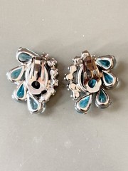 Vintage Verified JULIANA Clamper Bracelet Brooch Earrings Blue Givre Glass