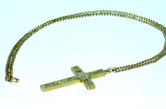 Mid Victorian English Cut & Applied 10K Rose & Green Gold Top Cross~HFB Co Chain