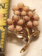 Vintage Floral Pink Thermoset Rhinestones Celluloid Romantic Spring