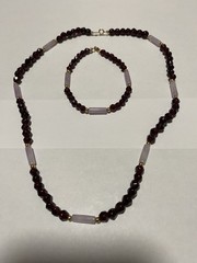 14kt Rose Quartz Garnet Necklace 16” Bracelet 6.5” Set