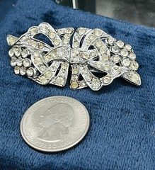 Duette Rhinestone Dress Clip Brooch Art Deco Vintage Convertible Pin 1.25” X 1”