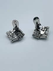 Vintage Unsigned Rhodium Plated Art Deco Inspired Clear Crystal Full Parure Set