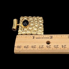 Square Shaped Pendant Textured Nuggets Black Bead Center Signed Best Vtg 1990s