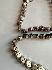 2 Sterling Silver ART DECO Christmas Red Green Hexagon Rhinestone Bracelets Sz S