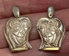 1990s Anthony Quinn LOVERS 925 Sterling Silver & 18K Yellow Gold Dangle Earrings