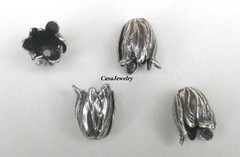 #3425 ANTIQUED STERLING SILVER PLATED 7MM MINI TULIP BEAD CAP/WRAP – 4 Pc Lot