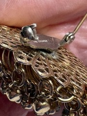 Vintage 1930s Rhinestone Dangle Brooch Gold Tone Filigree PAT 2066969 Art Deco