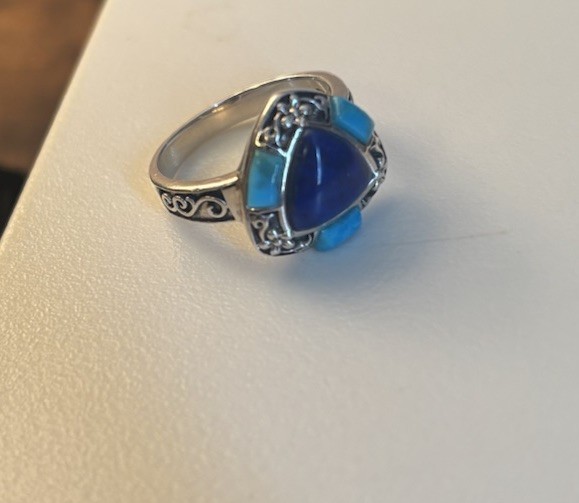 Vintage Silver 925 CRZ Lapiz & Turquoise Ring