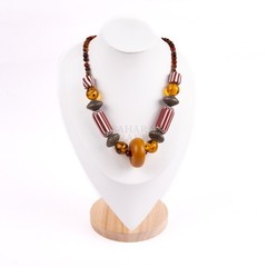 Amber With Red Chevron Beaded Necklace, Moroccan Berber, Artisan Tribal Jewelry,