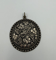 .800Silver Vtg Scandonavian Pendant Intricate Large Bird GrapeCluster Leaf Motif