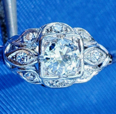 Original EARTH MINED DIAMOND Deco Engagement Ring VINTAGE PLATINUM Solitaire 8
