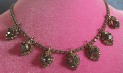 Vintage Rhinestone Necklace Light Citrine Smoky Gray 3-D Effect Prong Set Choker