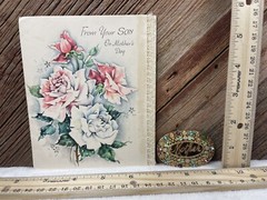 Lot Of 2 VTG 1948 Mother’s Day Card And Vintage “Mother” Brooch Pin Rhinestone