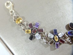 VTG GORGEOUS 925 STERLING SILVER GARNET AMETHYST CITRINE TOPAZ 8″ BRACELET