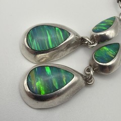 Vintage Stamped Mexico 950 Silver Created Fire Opal Drop Earrings