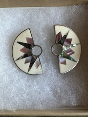 2″ BRENDA SCHOENFELD ? ABALONE STERLING SILVER ROUND PIERCED POST EARRINGS