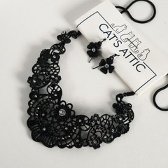 Dark Gothic Romance Black & Purple Filigree, Chandelier, & Faceted Crystal Mix