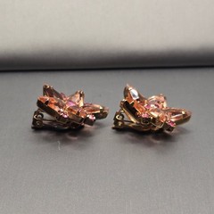 Vintage Pink Rhinestone Starburst Clip On Earrings Peach Mid Century Modern