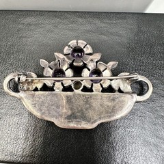 AMETHYST MARCASITE Sterling Silver FLOWER BASKET Brooch 925 Art Deco Style