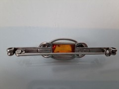 Beautiful Old Brooch, 835 Silver With Amber, Teka (Theodor Klotz)