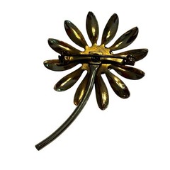 Vintage Mid Century flower power brooch mod gold tone & black enamel daisy