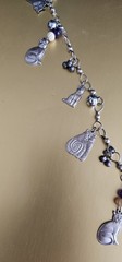 Vintage Artisan Cat Charm Necklace Chain Silver Tone Dangles Beads 32″ Kittens