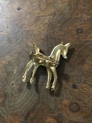 Vintage Gold Tone Pony Horse Costume Jewelry Brooch Pin Statement Piece