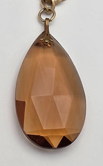 Sarah Coventry Amber Faceted Acrylic Teardrop Pendant Necklace Gold Tone 29 in