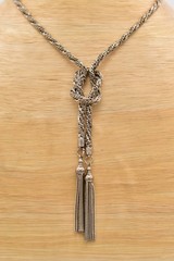 Vintage Silver Rope Knot Tassel Chain Necklace Statement Pendant 1980s BinBE