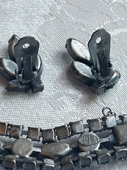 Vintage REGENCY Designer BRACELET (7.5″) & CLIP EARRINGS SET BLUE AND GREEN