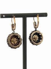 Antique Victorian Old Mine Cut Diamond Cluster Pearl Earrings 14K Gold & Silver