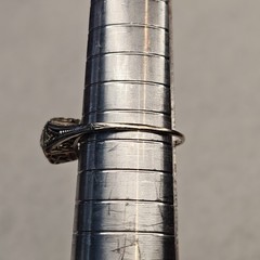 Antique Belais 18K White Gold Art Deco Ring Elongated Old Mine Cut Diamond