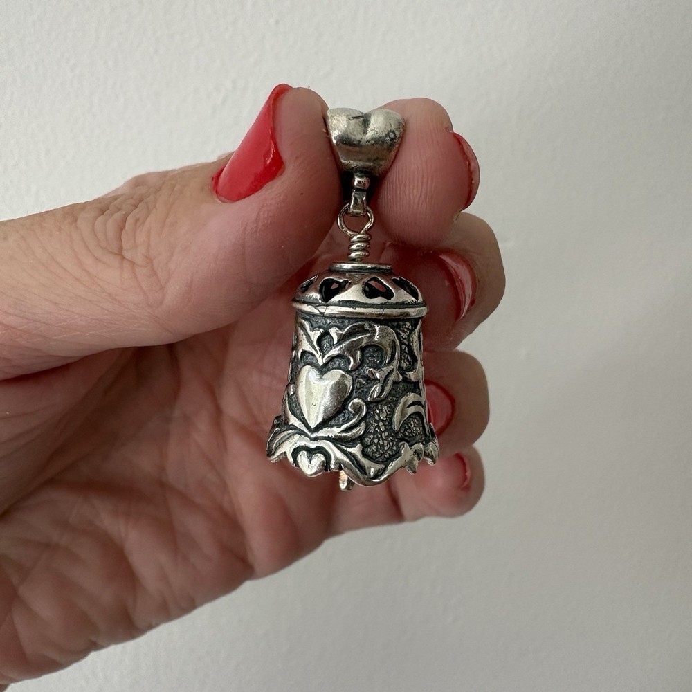 Sterling Love Bell Pendant by Jewelry John The Bell Collection Hearts Cutouts