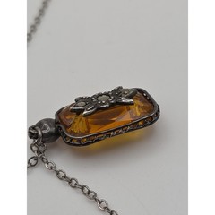 Vintage Art Deco Topaz Glass Bead Chain Czech Style Drop Markasite Necklace READ