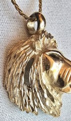 Diamond Cut Lion Head gold tone Pendant and 925 Italy Chain 28 In Vintage Read