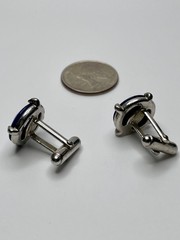 Vintage Anson Silver Tone Blue Stone Mid Century Round Cufflinks