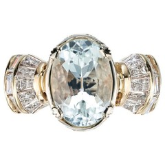 Estate Rare Clear Pale Blue Aqua Tapered Baguette Diamond 1960s 14k Gold Ring