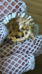 Vintage ART White Enamel Daisy Cluster Clip On Earrings Pastel Rhinestones 1”