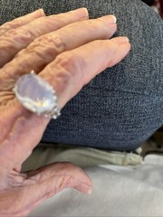 Ring. Sz 7.75. Big Opalite Stone In Silver Plate. Vintage