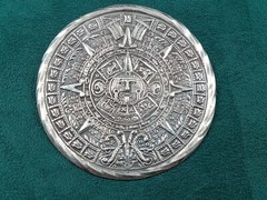 Aztec Calendar Wheel Pendant in Sterling Silver: 2.25″ diameter – 925 Mexico RAG