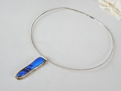 Vintage Sterling Silver 925 Modernist Glass Slide Choker Necklace 17″