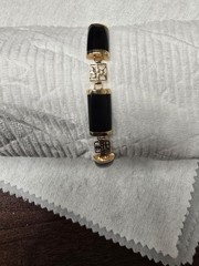 Vintage 14K Yellow Gold Black Onyx Chinese Fortune Good Luck Bracelet